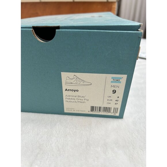 Toms Mens Arroyo Sneakers Size 9 Admiral Blue Pebble Gray Nubuck Mesh EcoX40 New - Picture 6 of 6
